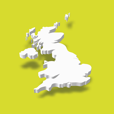 3D UK Map Against Yellow Background