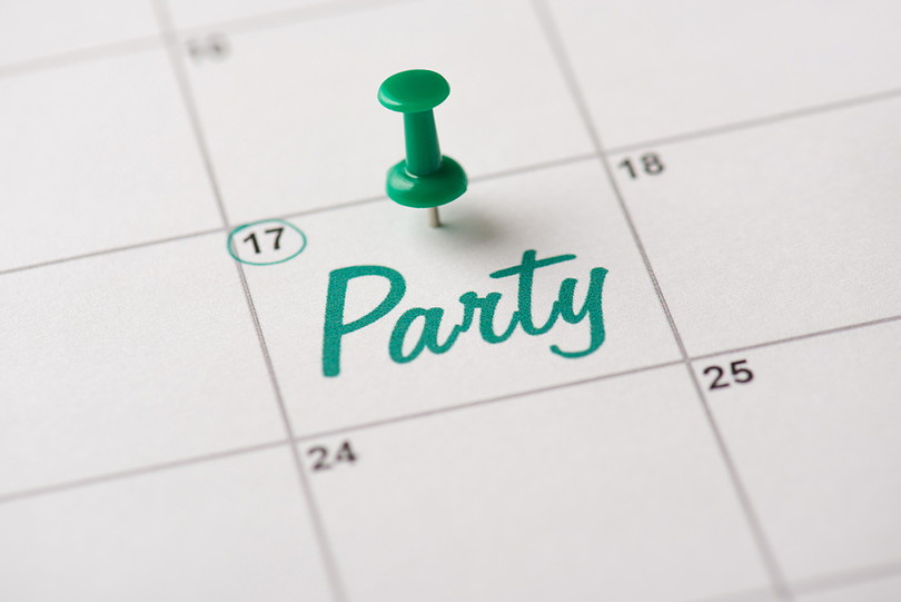 Party on Calendar with Green Pin